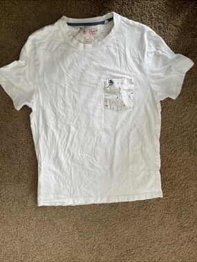 Original Penguin White Short Sleeve Tee with Patterned Pocket